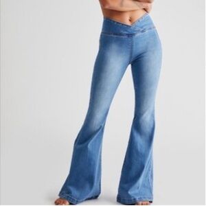 Free People We The Free Criss Cross Waistband Flare Jeans Pull On 25‎ Tall Long